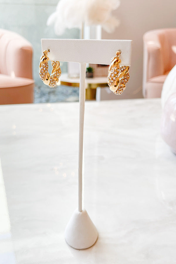 Natural Elements Gold Pave Twisted Hoop Earrings