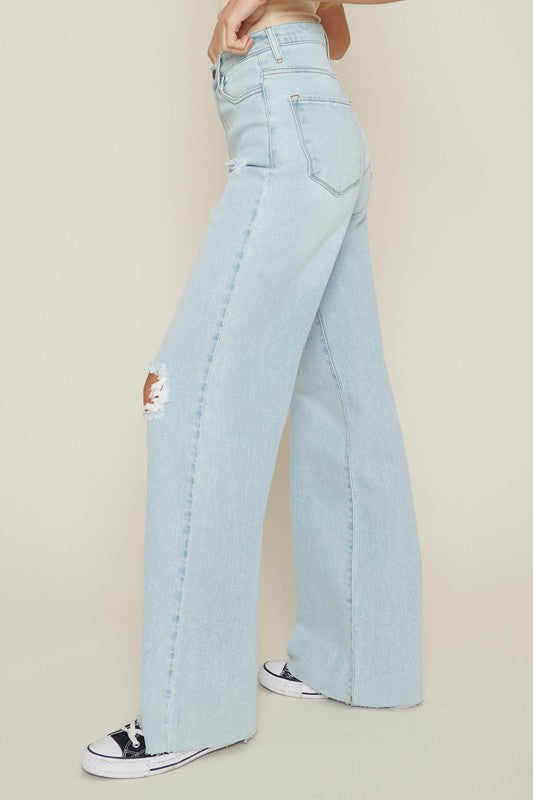 Blooming Distressed Wide Leg Jeans